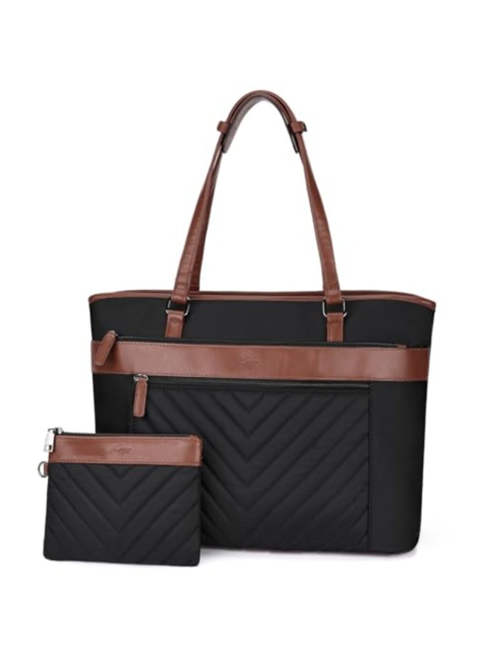 Vegan Leather Laptop Tote Bag - 15.6 Inch Work Handbag with Wallet